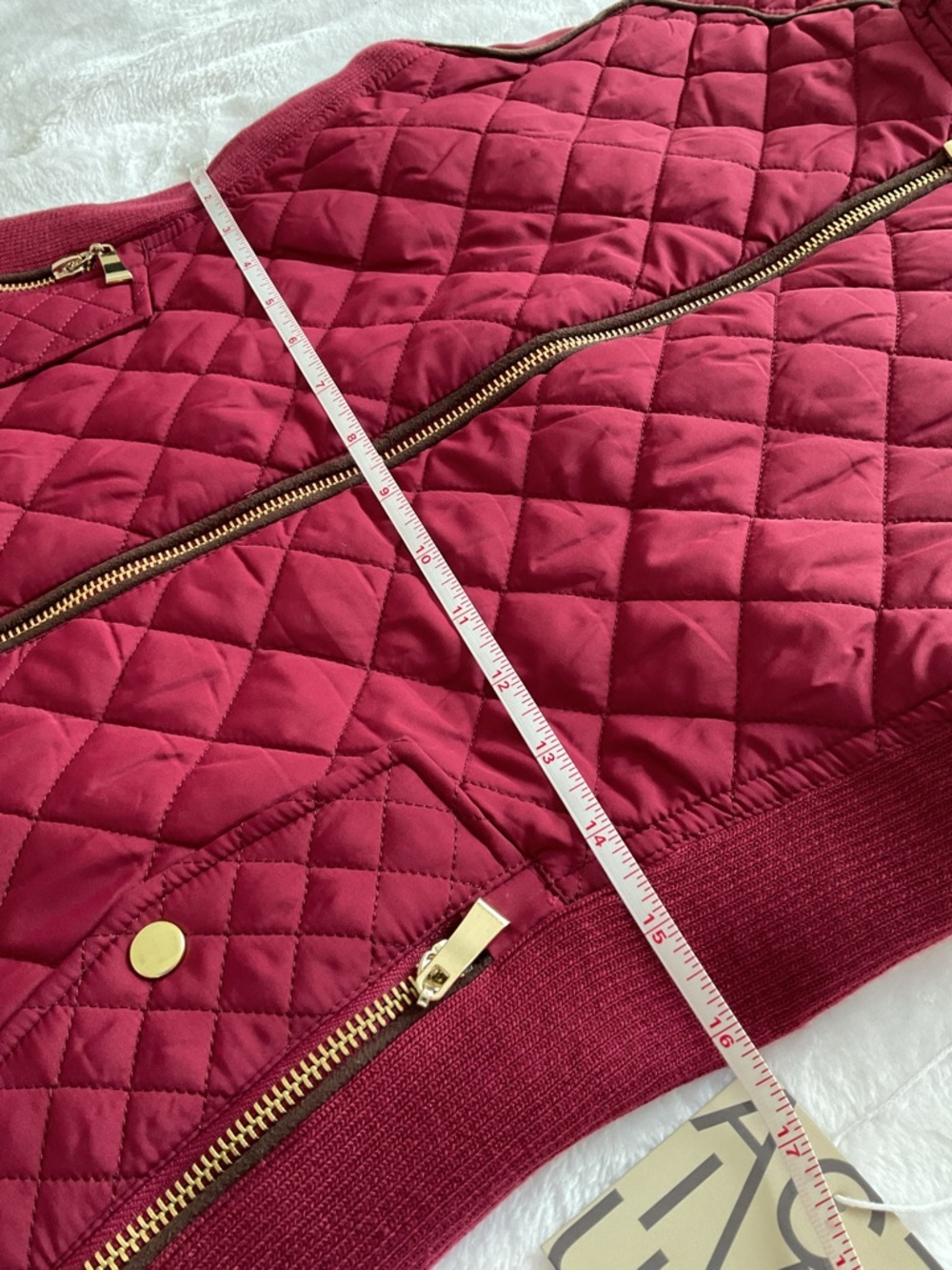 Active USA Burgundy Quilted Vest Gold Zip Knit Side Panels Women S NWT - Picture 13 of 14